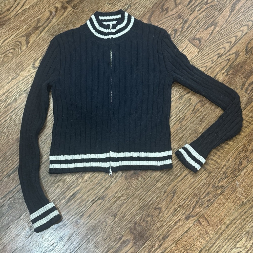BDG‎ Urban Outfitters Women Sz. Med. Navy Ribbed Y2K 90s Cropped Zip-Up Cardigan